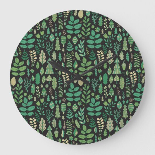 ヴィンテージフォレストフローラシームレスデザイン ラージ壁時計 (正面)