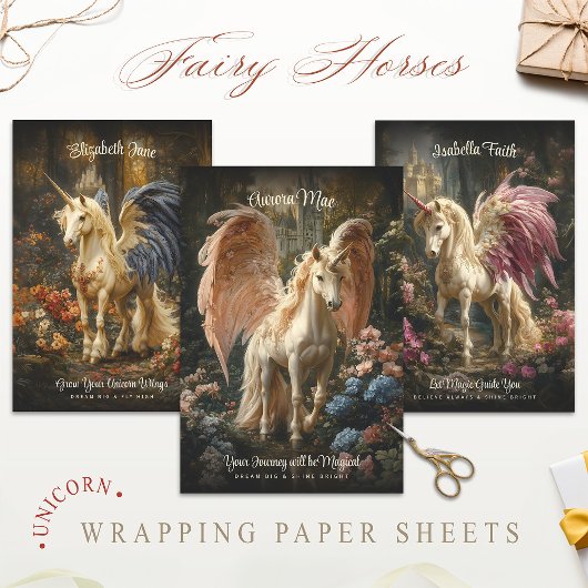 ヴィンテージフォレストユニコーンマジカルフェアリーランドフェアリーレ ラッピングペーパーシート