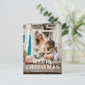 ヴィンテージフォントシンプルフォトクリモダンスマス シーズンポストカード (スタンド正面)