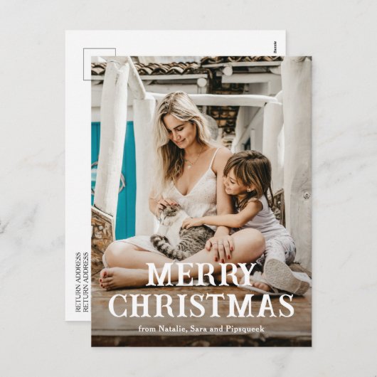 ヴィンテージフォントシンプルフォトクリモダンスマス シーズンポストカード (正面/裏面)