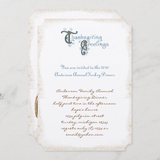 ヴィンテージフォント感謝祭ハーベスト招待状 招待状 (正面/裏面)