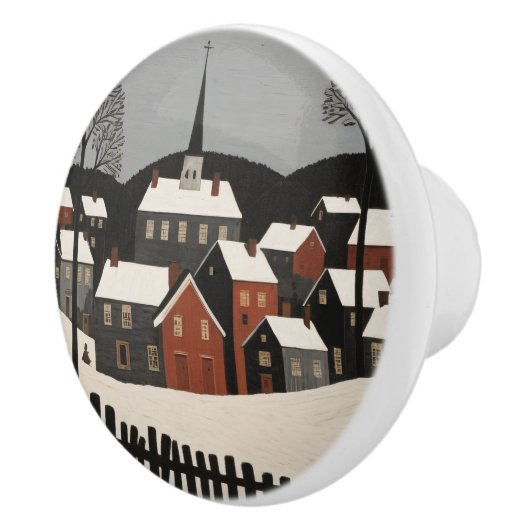 ヴィンテージフォークアートウィンタービレッジシーン セラミックノブ (右)