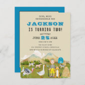 ヴィンテージフォークアートファーム納屋周囲の庭動物誕生日 インビテーションポストカード (正面/裏面)