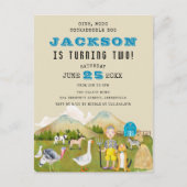 ヴィンテージフォークアートファーム納屋周囲の庭動物誕生日 インビテーションポストカード (正面)