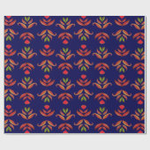 ヴィンテージフォークアートフラワーズコージー素朴とネイビーブルー ラッピングペーパー (フラット)