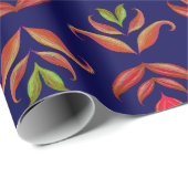 ヴィンテージフォークアートフラワーズコージー素朴とネイビーブルー ラッピングペーパー (ロールコーナー)