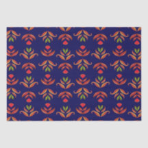 ヴィンテージフォークアートフラワーズコージー素朴とネイビーブルー