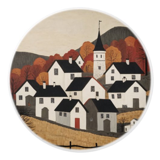 ヴィンテージフォークアートヴィレッジシーン セラミックノブ (正面)