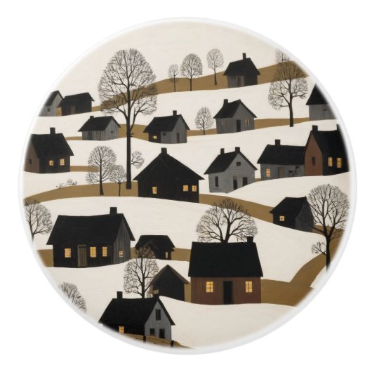 ヴィンテージフォークア素朴ートウィンターシーン セラミックノブ (正面)