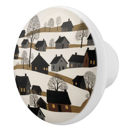 ヴィンテージフォークア素朴ートウィンターシーン セラミックノブ (右)