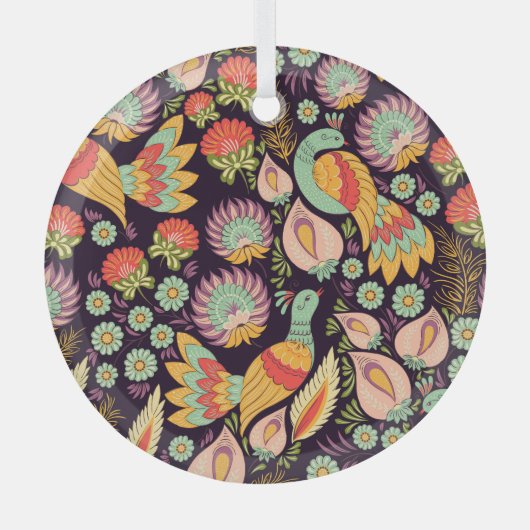 ヴィンテージフォークフローラバードオーナメント ガラスオーナメント (正面)
