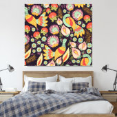 ヴィンテージフォークフローラバードオーナメント キャンバスプリント (インサイチュ (寝室))