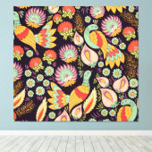 ヴィンテージフォークフローラバードオーナメント キャンバスプリント (インサイチュ (ウッドフロア))