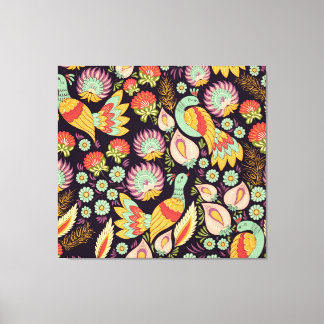 ヴィンテージフォークフローラバードオーナメント キャンバスプリント