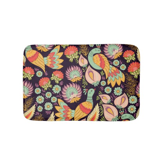 ヴィンテージフォークフローラバードオーナメント バスマット (正面)