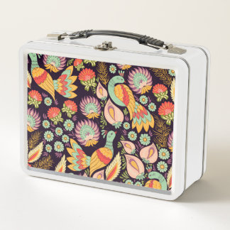 ヴィンテージフォークフローラバードオーナメント メタルランチボックス