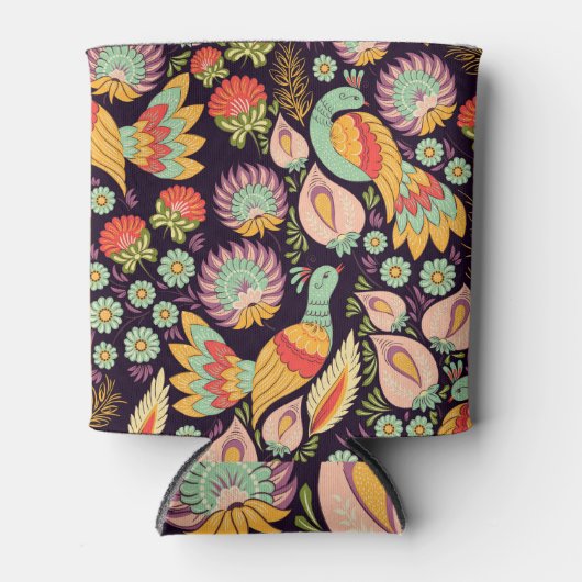 ヴィンテージフォークフローラバードオーナメント 缶クーラー (正面)