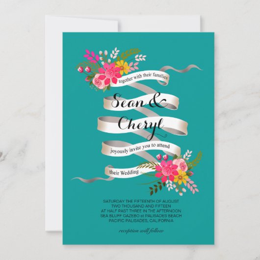 ヴィンテージフォークロアフローラバナーリ結婚ボン 招待状 (正面)