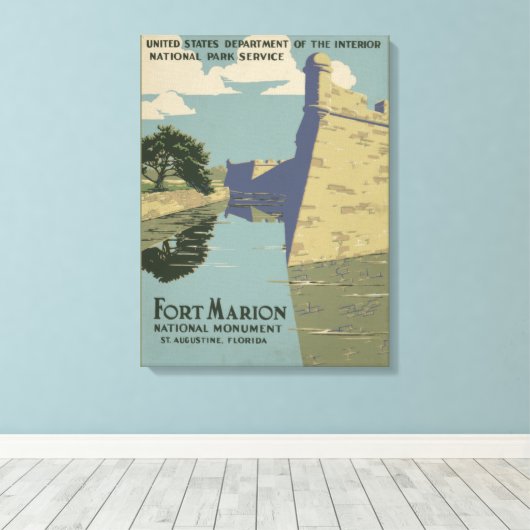 ヴィンテージフォートマリオンフロリダアメリカ旅行ポスター キャンバスプリント (インサイチュ (ウッドフロア))