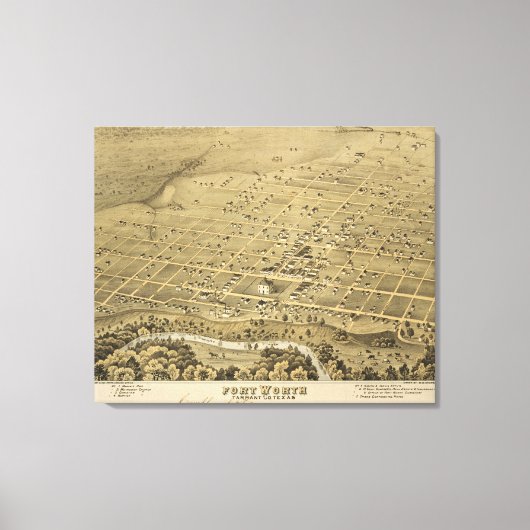ヴィンテージフォートワーステキサス州の写真地図(1876) キャンバスプリント