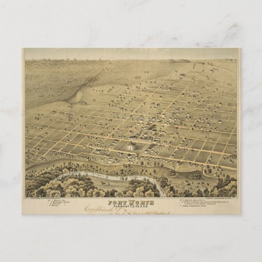 ヴィンテージフォートワース地図はがき ポストカード (正面)