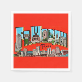 ヴィンテージフォートワースTXポストカードナプキンス スタンダードカクテルナプキン