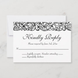 ヴィンテージフォーマルエレガント白黒結婚ズ 出欠カード