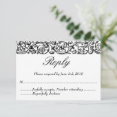 ヴィンテージフォーマルエレガント白黒結婚ズ 出欠カード (スタンド正面)