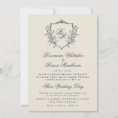 ヴィンテージフォーマルクレストクリーム&ネイビーモノグラム結婚ズ 招待状 (正面)