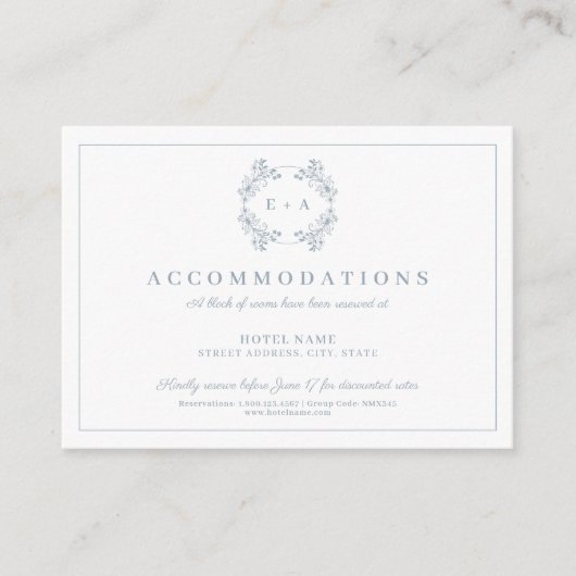 ヴィンテージフォーマルダスティブルーモノグラム結婚ズ エンクロージャーカード (正面)