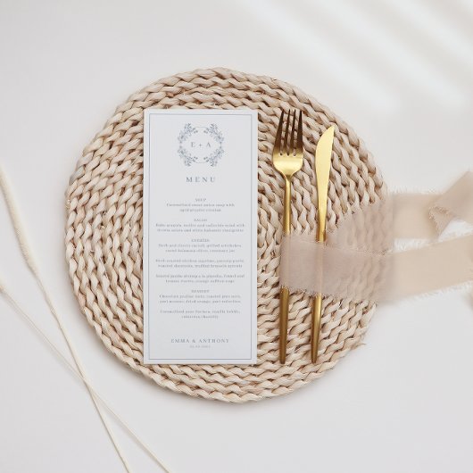 ヴィンテージフォーマルダスティブルーモノグラム結婚ズ メニュー