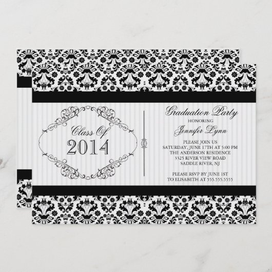 ヴィンテージフォーマルダマスク卒業パーティー招待状 招待状 (正面/裏面)