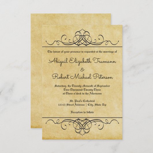 ヴィンテージフォーマルフローリッシュ紙- 3x5ウェディング招待状 招待状 (正面/裏面)