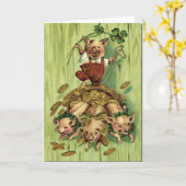 ヴィンテージフォーリーフクローバーピグ金ゴールドセントパトリックの日 カード (黄色い花)