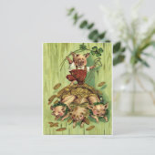 ヴィンテージフォーリーフクローバーピグ金ゴールドセントパトリックの日 ポストカード (スタンド正面)