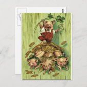 ヴィンテージフォーリーフクローバーピグ金ゴールドセントパトリックの日 ポストカード (正面/裏面)