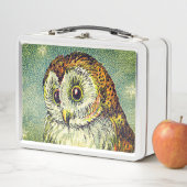 ヴィンテージフクロウかわいいイラストレーションウクロウティール(緑がかった色)ブラウン メタルランチボックス (インサイチュ)