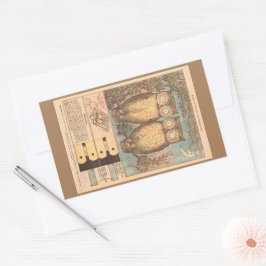 ヴィンテージフクロウかわいい秋キッドのクラフトブラウンブルー 長方形シール