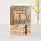 ヴィンテージフクロウかわいい秋キッドの工芸イラストレーション カード (黄色い花)