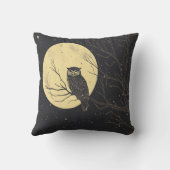 ヴィンテージフクロウが月に照らされた空の下でアート クッション (裏面)