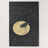 ヴィンテージフクロウが月に照らされた空の下でアート ジグソーパズル (縦)