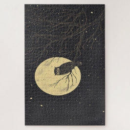 ヴィンテージフクロウが月に照らされた空の下でアート ジグソーパズル