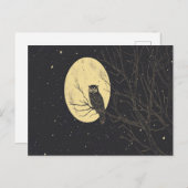 ヴィンテージフクロウが月に照らされた空の下でアート ポストカード (正面/裏面)