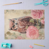 ヴィンテージフクロウとピンクのバラのデコページ 薄葉紙 (クラフト)