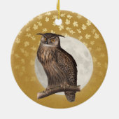 ヴィンテージフクロウとムーンが金ゴールドに輝く葉光 セラミックオーナメント (裏面)