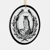 ヴィンテージフクロウと本の蔵書票 セラミックオーナメント (右)