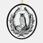 ヴィンテージフクロウと本の蔵書票 セラミックオーナメント (左)