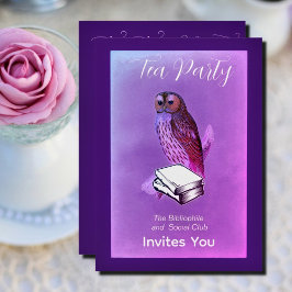 ヴィンテージフクロウと本 – 茶パーティの招待状 招待状