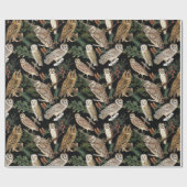 ヴィンテージフクロウと松 ラッピングペーパー (フラット)