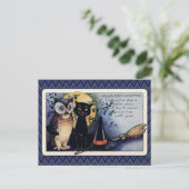 ヴィンテージフクロウと猫のハロウィーンの挨拶 ポストカード (スタンド正面)